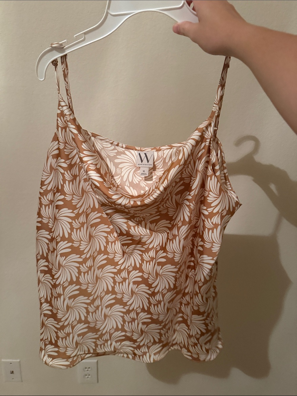 Worthington Cream and Tan Floral Cowl Neck Camisole